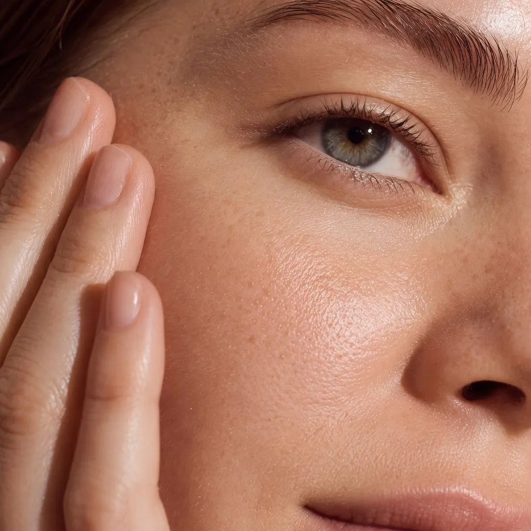 Nahaufnahme gepflegter Haut mit feinen Poren und Sommersprossen – Hautanalyse bei Belize Beauty in Hamburg-Eppendorf